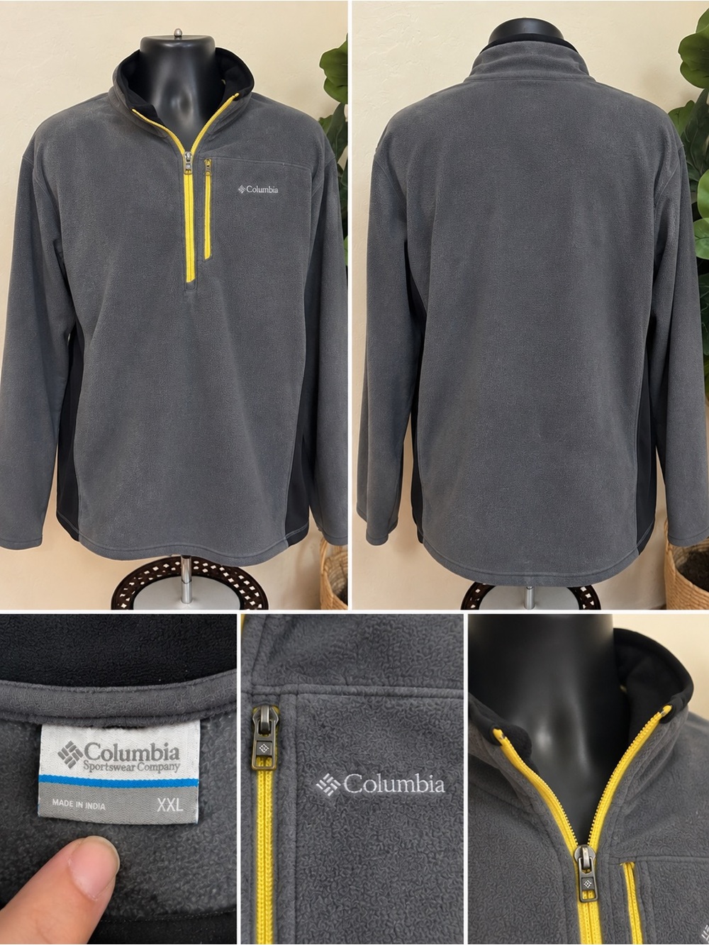 Columbia Gray Fleece Quarter-Zip Jacket with Yellow Zipper